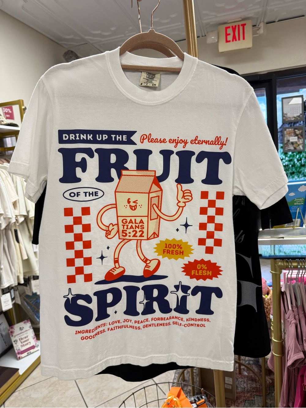 Private Label White 'Fruit of the Spirit' Graphic Tee with Navy & Orange Print